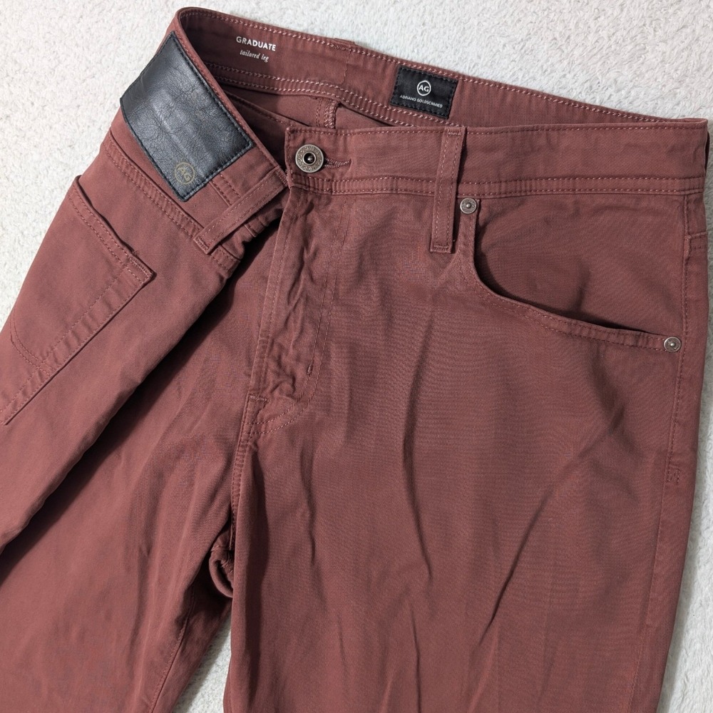 AG Graduate 5 Pocket Pants Mens 36/34 Red Brown Tailored Leg Stretch EUC‎